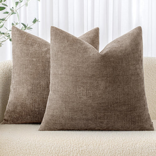MIULEE Pack of 2 Decorative Throw Pillow Covers Soft Chenille Throw Pillows Solid Textured Euro Cushion Covers for Couch Sofa Bedroom Living Room 22x22 Inch, Taupe Grey