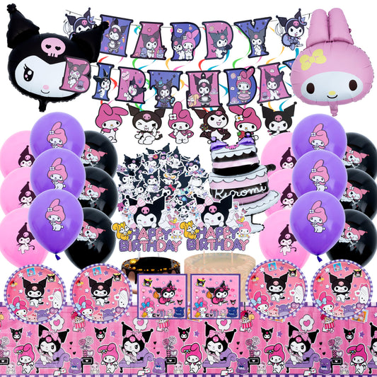 Cartoon Birthday Decorations, 115PCS Party Decoration Set with Birthday Banner, Cake Toppers, Balloons, Hanging Swirls, Paper Plates, Napkins, Tablecloth, and Stickers for Birthday Theme Party