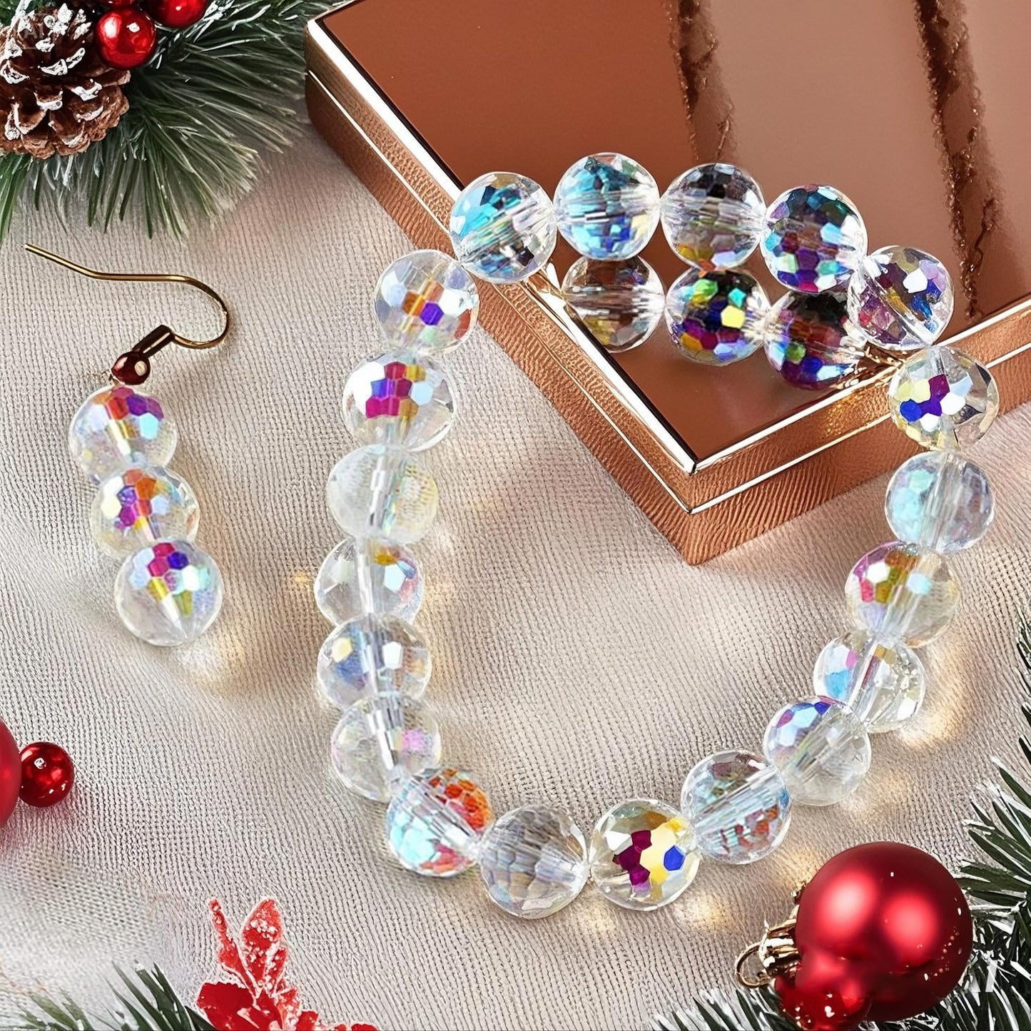 H&D HYALINE & DORA 130 Pcs Glass Beads for Jewelry Making, Crystal Beads Faceted Rondelle Briolette for DIY Crafts Necklace Wristband Earring Kit 10mm (AB Color)