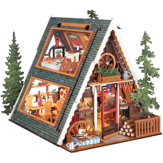 Rolife DIY Miniature House Kit for Adults, A-Frame Cabin Mini Wooden Dollhouse Kit, Tiny House Diorama Building Kits-Birthday Craft Home Decor Hobbies Gift for Friends Family