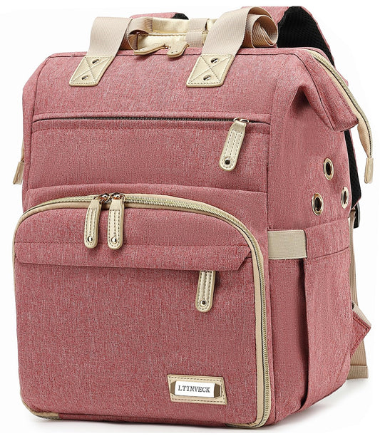 LTINVECK Knitting Bag Backpack,Yarn Storage Organizer Travel Crochet Bag,Large Capacity Tote Bag Yarn Holder Case for Carrying Projects, Knitting Needles, Crochet Hooks Pink