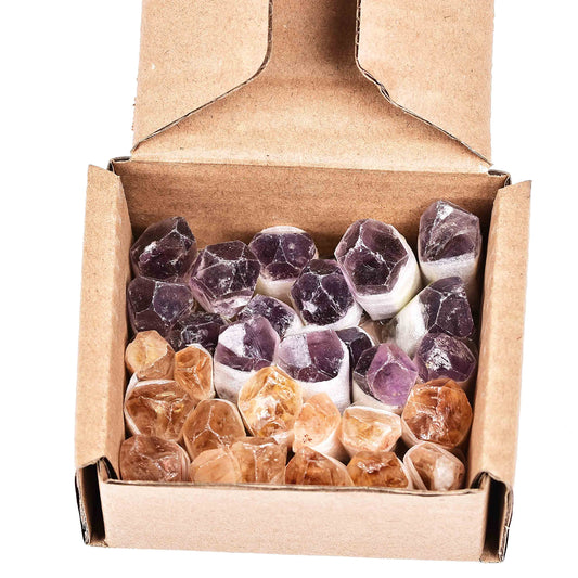 JIC Gem 24-30Pcs 0.4-0.5 Lbs Rough Natural Citrine Crystal and Amethyst Crystal Point Bulk,Raw Citrine Amethyst Crystals Healing Stones,Raw Ctrine and Amethyst Crystal Chips Bulk