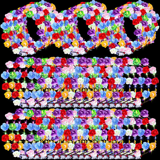 UZLU 80 Pcs LED Flower Crown Headband Glow Floral Wreath Crown for Women Light Up Flower Headband Glow in the Dark Hair Accessories for Wedding Birthday Cosplay Beach Party Favor