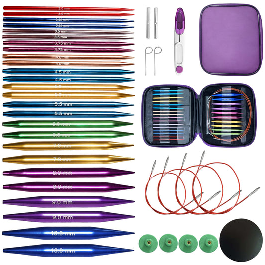 TRILVIX Circular Knitting Needles Set, 13 Pairs Interchangeable Knitting Needles 3mm-10mm with 4 Cables, Accessories & Case, 4 Inch Aluminum Knitting Needles US Size 2~15