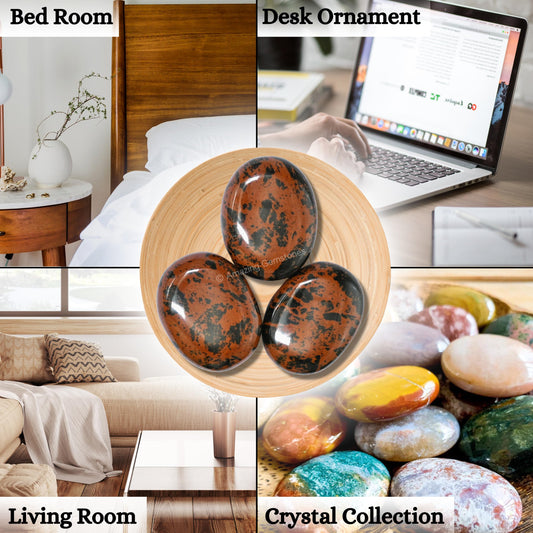 Amazing Gemstone Mahogany Obsidian Crystals and Healing Stones - Large Palm Stone Crystals Piedra - Crystal for Good Luck, Positive Energy, Meditation - Unique Stocking Stuffers Gifts for Women, Men