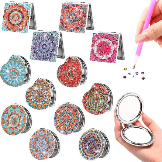 Geetery 12 Pcs Painting Compact Mini Mirror DIY Painting Portable Folding Handheld Makeup Purse Mirror Diamond Art Gift Set for Women