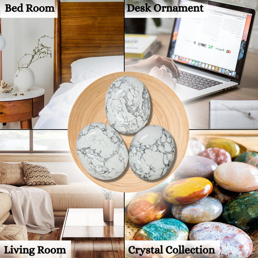 Amazing Gemstone Howlite Crystals and Healing Stones - Large Palm Stone Crystals Piedra - Crystal for Good Luck, Balanced Positive Energy, Meditation - Unique Stocking Stuffers Gifts for Women, Men