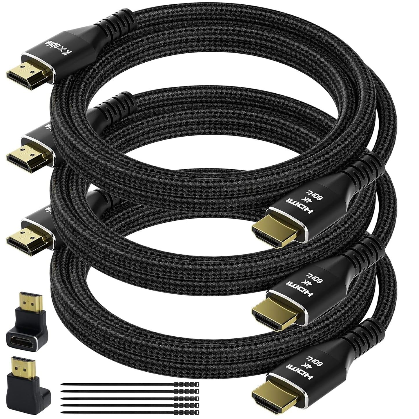 4K 8 (3 Pack), 2.0 4K 60Hz, 2K ,1080P, 2.2, PS5, HDMI Cable Feet Ultra HD HDMI Cable, Nylon Braided & Gold-Plated