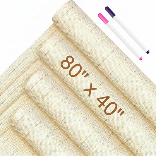 Tudomro 4 Pieces Primary Tufting Cloth 80'' x 40" Large Monks Cloth with Marked Lines Punch Needle Fabric with 2 Pcs Water Erasable Pen for Punch Needle DIY Rug