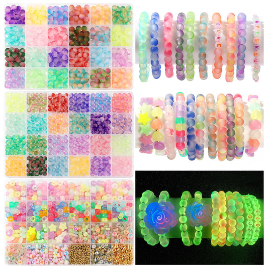 Glow in The Dark Beads for Jewelry Making - 1890Pcs Glow Craft Beads Bracelet Making Kit with Crystal Beads, Letters, Numbers & Pony Beads for Bracelet Necklace Earrings Making, DIY Craft Supplies