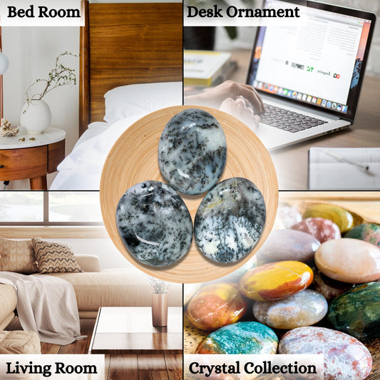 Amazing Gemstone Dendrite Opal Crystals and Healing Stones - Large Palm Stone Crystals Piedra - Crystal for Good Luck, Balanced Positive Energy, Meditation - Unique Stocking Stuffers, Gifts for Women