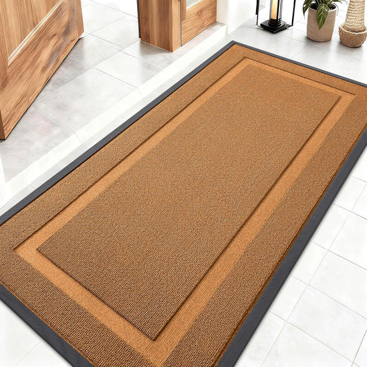 OLANLY Indoor Outdoor Front Door Mat - Waterproof All-Season Doormat, Sturdy Natural Rubber, 47x23, Tangerine Orange