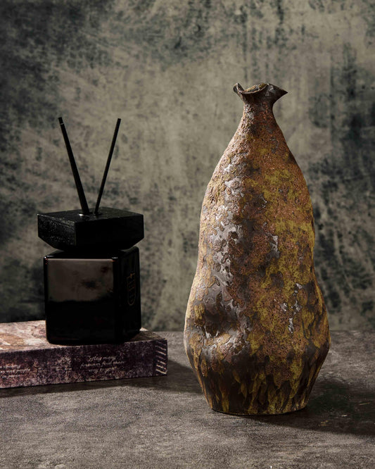 Handmade Wabi-Sabi Ceramic Vase - 13.3" Rustic Farmhouse Decor, Primitive Home Accent for Living Room, Cottagecore Gift (5.5"x5.5"x13.3")