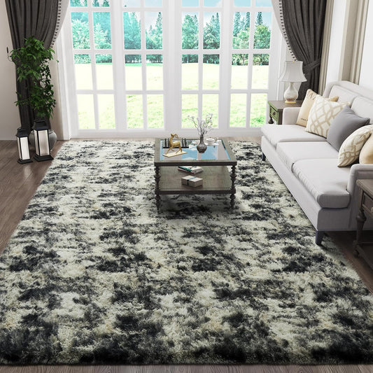 Ophanie Area Rugs - Fluffy Black, Gold & Grey Shag Carpet for Living Room | 6x9 Soft Plush Design