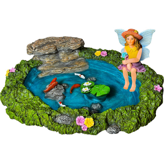 Mood Lab Fairy Garden Figurines - Fish Pond Set (2 pcs) - Miniature Decorative Statues & Accessories - Outdoor & Indoor Garden Decor