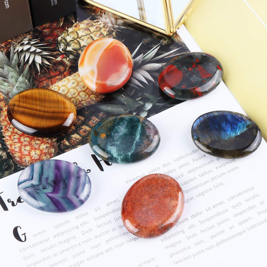 Artistone Crystal Chakra Worry Stone Africa Blood Stone Oval Shaped Crystal Healing Pocket Meditation Thumb Stone Reiki Gifts for Women Kids