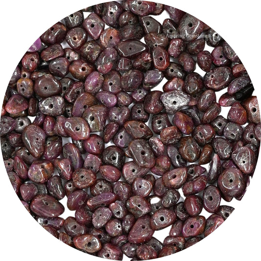 Ruby Pre Drilled Natural Crystals Crushed Chips Beads for Jewelry Making, DIY Handmade Healing Crystals (25 Inch Strand)