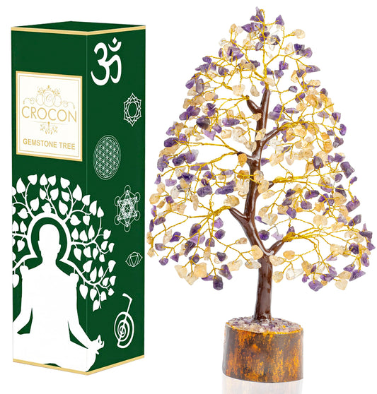 Crocon® Amethyst & Citrine Crystal Tree of Life, Gifts, Birthday Gifts for Women, House Warming Gift New Home Decor, Birthday Gift for Mom, Her Anniversary Presents, Unique Home Office Decor Idea