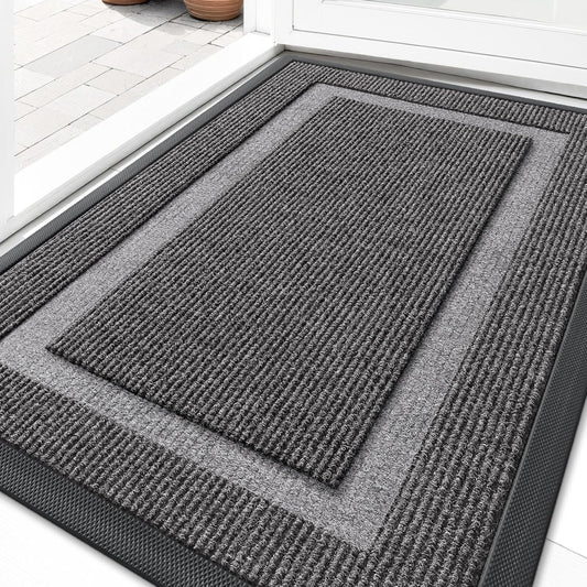OLANLY Waterproof Front Door Mat - All-Season, Sturdy Natural Rubber, Easy Clean | 29.5x17, Dark Grey