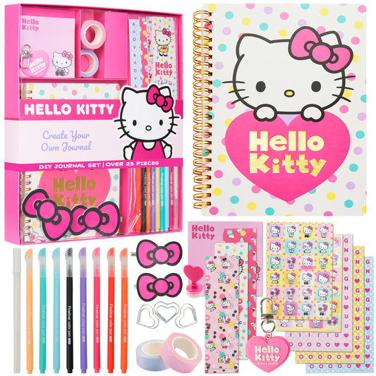 Hello Kitty Sanrio DIY Journal Kit for Girls Tweens, A5 Spiral Notebook with Stickers, Stationery Set, Cute Art & Crafts Supplies, Diary Set, Kawaii Anime Gifts for Girls (Pink Hello Kitty)