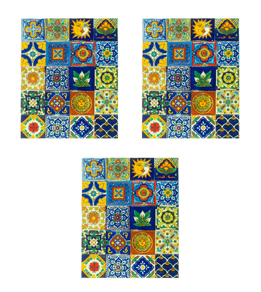 Mexican Talavera Tile Spanish Mediterranean Art Colorful 2"x2" Ceramic Hand Painted Mosaic for Bathroom, Wall, Mirror, Kitchen Rustic Decor Pottery (60)