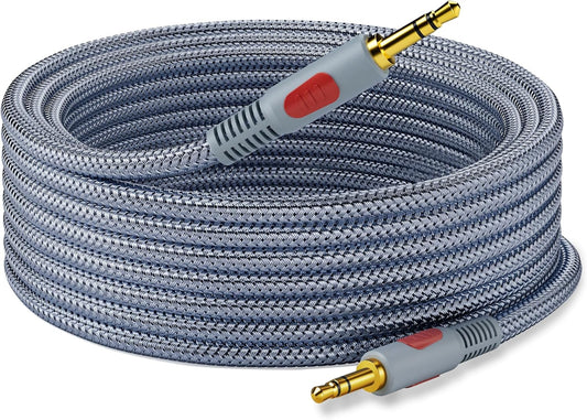 100 ft,3.5mm 1/8 Aux Cord Audio Cable Male to Male Stereo Hi-Fi Sound Nylon Braided aux to aux Cable for Headphones Car
