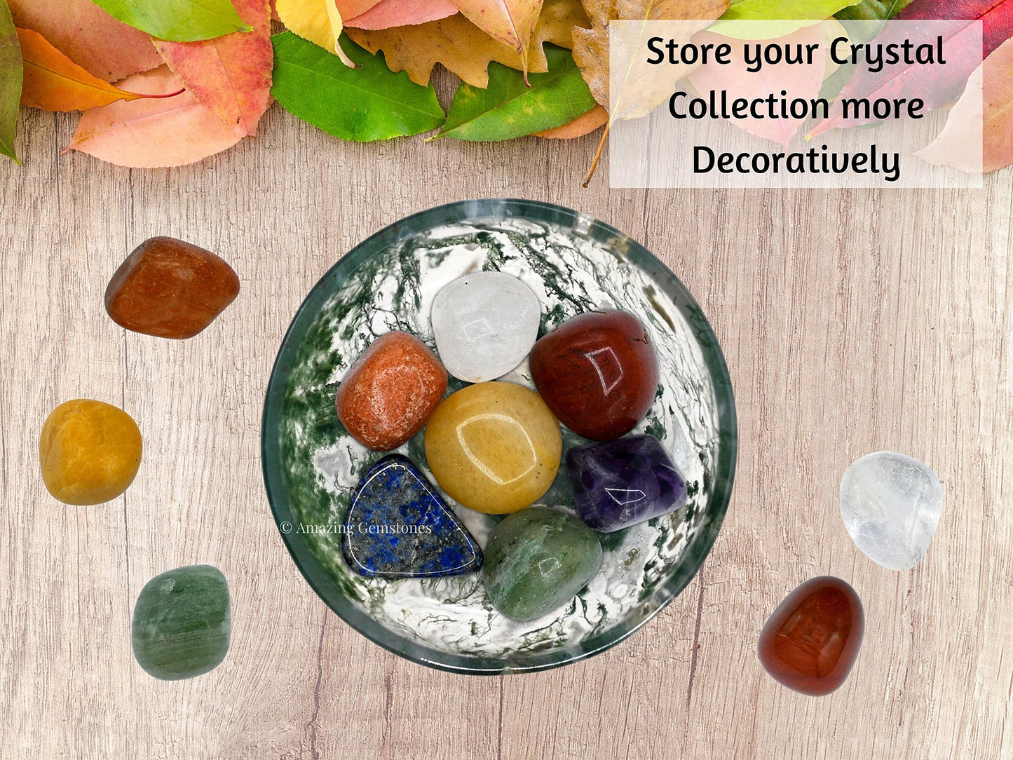 Moss Agate Crystal Bowl - 2 Inch Decorative Bowls for Room and Home Decor - Gemstone Healing Crystals for Elegant Display, Positive Energy Balance and Gift