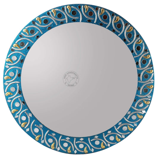 Hind Handicrafts Round Wall Mirror - Round Mirror, Rustic Accent Mirror for Bathroom, Entry, Dining Room, & Living Room. Metal Round Mirror for Wall (Turquoise 1, 16" x 16")
