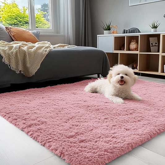 OLANLY Soft Fluffy Shaggy Bedside Rug - Machine Washable 3x5 for Kids & Nursery | Pale Pink Home Decor