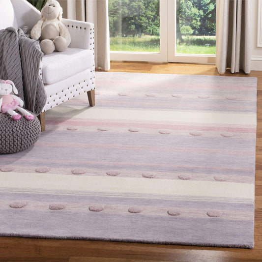 SAFAVIEH Area Rug 8x10 - Kids Collection - Large - Light Purple & Ivory, Handmade Wool, Stripe Pattern, Ideal for Bedroom, Playroom, Nursery, Boys & Girls Room (SFK801V)