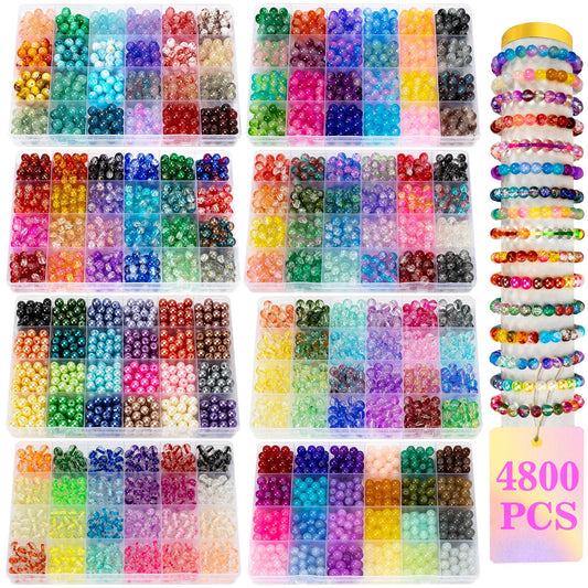 XSEINO 192 Colors 4800pcs 8mm Dream Candy Colorful Series Glass Beads Bracelet Making Kit,8 Box Different Unique Styles Crystal Bead for Making and DIY Crafts