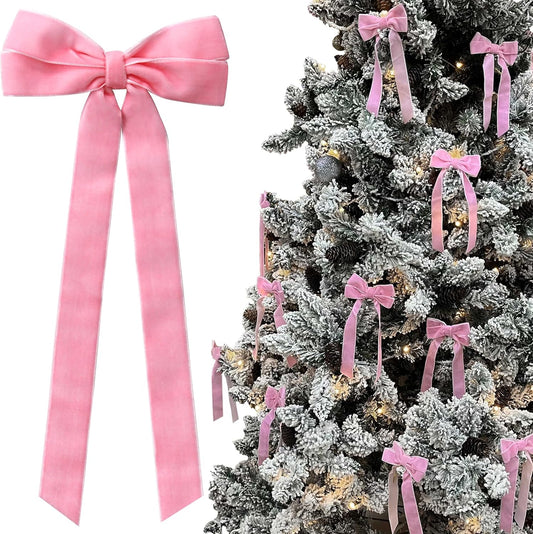 Skiennix 12Pcs Pink Velvet Bows | Elegant Valentine's Day Tree Decorations - 5in x 10in Ornaments for Home & Weddings