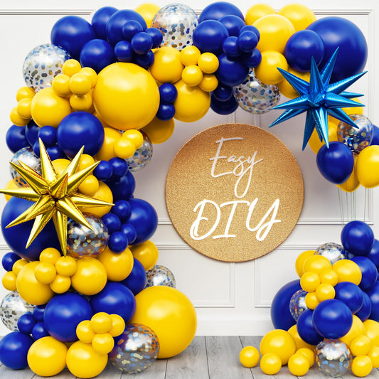ALL-IN-1 Blue and Yellow Balloon Arch Kit with BONUS 2x Starburst Balloons - Yellow and Blue Balloons for Blue and Yellow Party Decorations, Graduation, Ucla Party, Club America Party Decorations