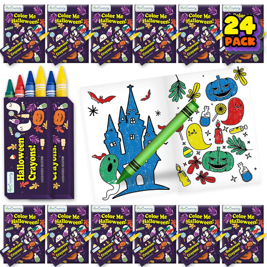 ArtCreativity 24 Pack Halloween Mini Coloring Book Kits for Kids – Includes 24 Small Coloring Books and 96 Crayons, Perfect for Halloween Party Favors, Prizes, Trick or Treat Supplies, Non-Candy Gifts