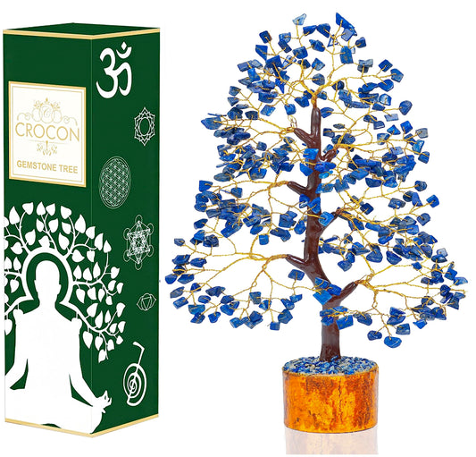 Crocon® Lapis Lazuli Crystals and Healing Stones Tree, Birthday Gifts for Women, Gifts for Mom Birthday, Crystal Tree for Positive Energy, Home Office Blue Decor, Spiritual Gift for Women & Men