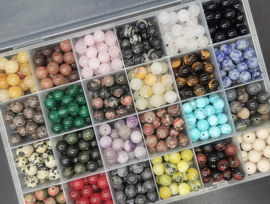 Maonewque 504pcs 8mm Natural Round Stone Beads Healing Engry Crystals Gemstone Beading Loose Gemstone Hole Size 1mm DIY Smooth Beads for Bracelet Necklace Earrings Jewelry Making,(24Colors-8mm)