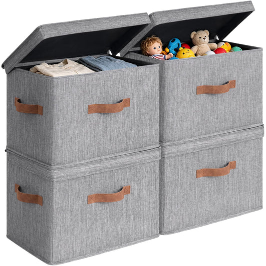 CHICVITA 4-Pack Small Storage Bins with Lids, Fabric Storage Bins for Closet, Toy Storage for Kids, Grey