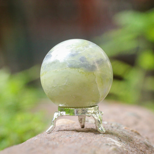 Crocon Serpentine Stone Sphere Ball with Metal Stand - 1400+ Carats Healing Sphere Sculpture for Fengshui, Home Decoration, Photography
