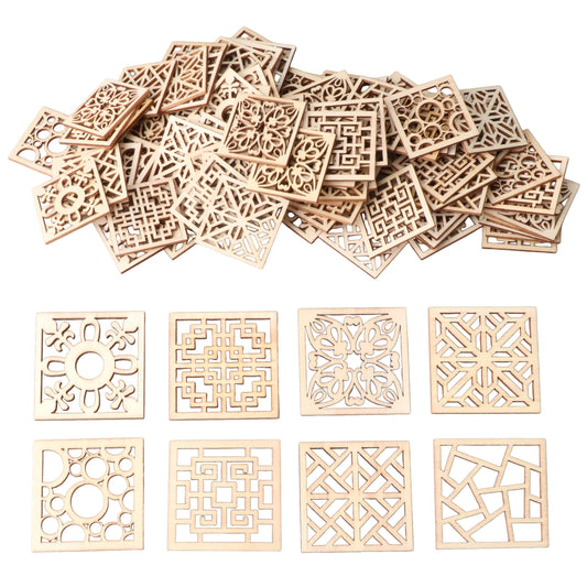 100Pack Wooden Embellishments Flower Cutouts 4x4 cm Blank Wedding Decoration Wooden Ornaments Wood Crafts Chips for DIY Crafts Gift Tags