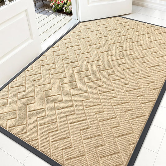 OLANLY Waterproof Front Door Mat - All-Season Indoor/Outdoor Doormat | Sturdy Natural Rubber, Low Profile, Herringbone Brick (Beige, 59x35)