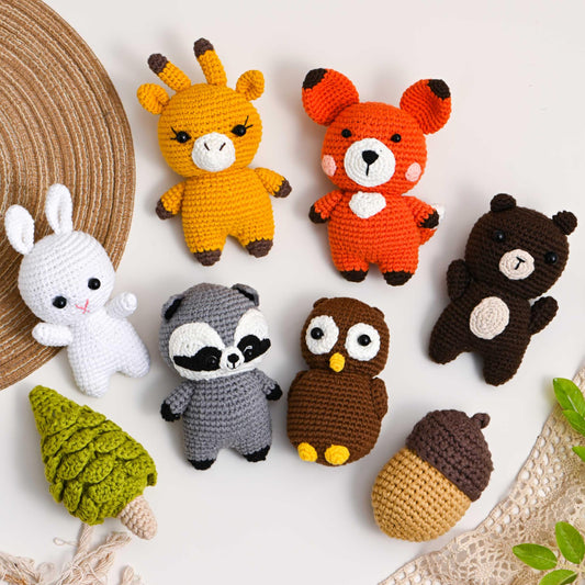 8 Pack Crochet Woodland Nursery Decor – Handmade Forest Animals Gifts Diaper Cake Decor for Forest Wild Woodland Creatures Baby Shower Birthday Decorations Party Favors