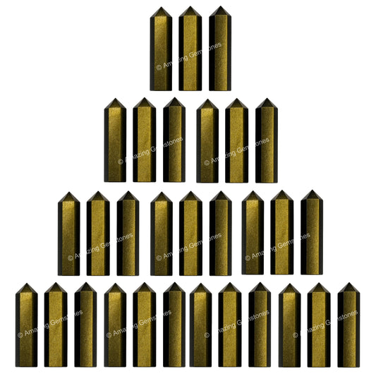 Amazing Gemstone Gold Sheen Obsidian Crystal Points Bulk Healing Crystals - Pack of 3 Single Terminated Healing Wand Point Bulk Crystals for Crafts, Crystal Grid, DIY - - Beginners Gift