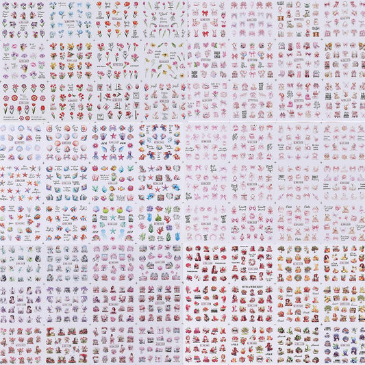 1400Pcs Nail Stickers Water Transfer DIY Nail Decals, Fruit Butterfly Flowers Marine Animal Transfer Watermark Nail Art Stickers for Nails Toenails Nail Tips Decor Halloween Christmas