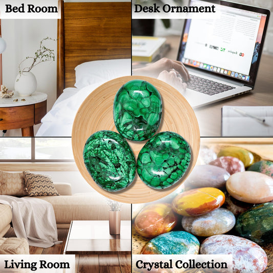 Amazing Gemstone Malachite Crystals and Healing Stones - Large Palm Stone Crystals Piedra - Crystal for Good Luck, Balanced Positive Energy, Meditation - Unique Stocking Stuffers, Gifts for Women