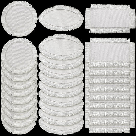 30 Pieces Sublimation Patches 3 Shapes Fabric Iron on Blank Patches Sublimation Blank for DIY Crafts Hat Caps Clothes Shoes Bags Backpacks Uniforms(Beige)