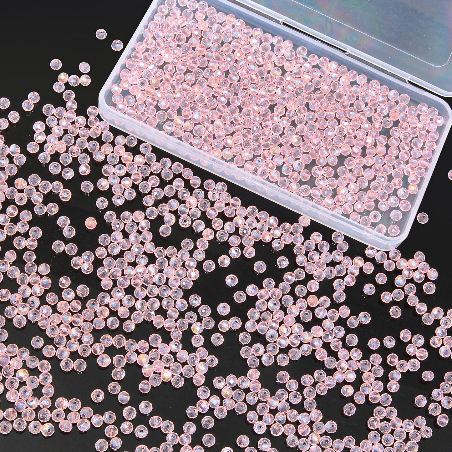 Laopottbeads 1200Pcs 4mm Crystal Glass Beads for Jewelry Making Beads for Bracelets Necklace Pendants Making Supplies(Pink)