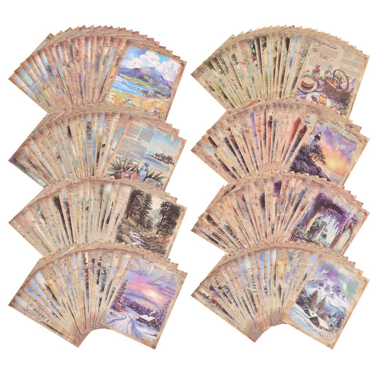 160 Sheets Vintage Scrapbook Paper Set - 8 Nature Impressions Themed Aesthetic Natural Scenery Patterns, Journaling Scrapbooking Supplies Craft Decoupage Papers Kit, for Junk Journals Collage Making