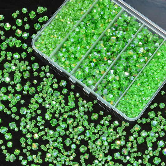 1550PCS Bicone Crystal Glass Beads Set for Jewelry Making, 3mm 4mm 6mm 8mm Sparkling Faceted Beads Sorted by Size for Bracelets, Necklaces, Suncatchers & DIY Crafts(Green)