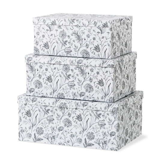Soul & Lane Decorative Cardboard Storage Boxes For Home Décor - Modern Meadow - Set of 3: Floral Paperboard Nesting Storage With Lids, Memory Boxes For Keepsakes And Photos, Gift Set For Presents