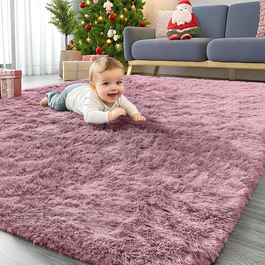 OLANLY Area Rug - Soft Fluffy Shaggy Design | Machine Washable 4x5.9 ft for Living Room & Bedroom - Blush